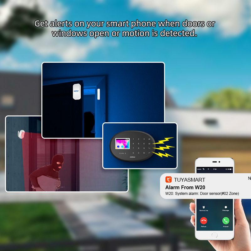 Home Zone Security App - ระบบเตือนภัยรักษาความปลอดภัยบ้าน KERUI WiFi + 4G/2G พร้อมเซ็นเซอร์ตรวจจับความเคลื่อนไหว