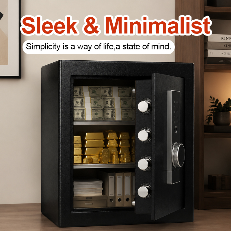 Home Security Safe - ตู้เซฟนิรภัยแบบใช้ลายนิ้วมือ พร้อมแป้นพิมพ์ดิจิทัลและกุญแจฉุกเฉิน 2 ดอก ตู้เก็บของเหล็กแข็งป้องกันการงัดแงะ สำหรับเก็บของมีค่า