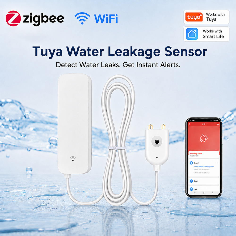 Home Security Tools - เซ็นเซอร์ตรวจจับน้ำรั่วซึม ZigBee WiFi พร้อมระบบแจ้งเตือนน้ำท่วม ควบคุมผ่านแอป Tuya
