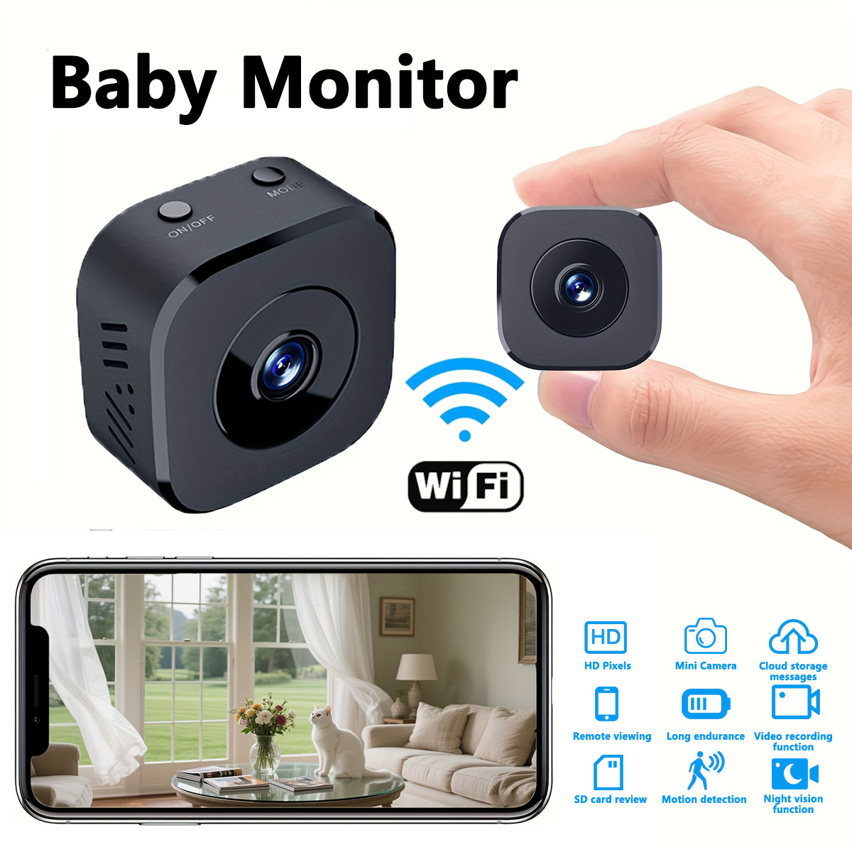 Home Security Monitor - 1080P HD Mini WiFi กล้องความปลอดภัยในร่มการเฝ้าระวังความปลอดภัย Baby