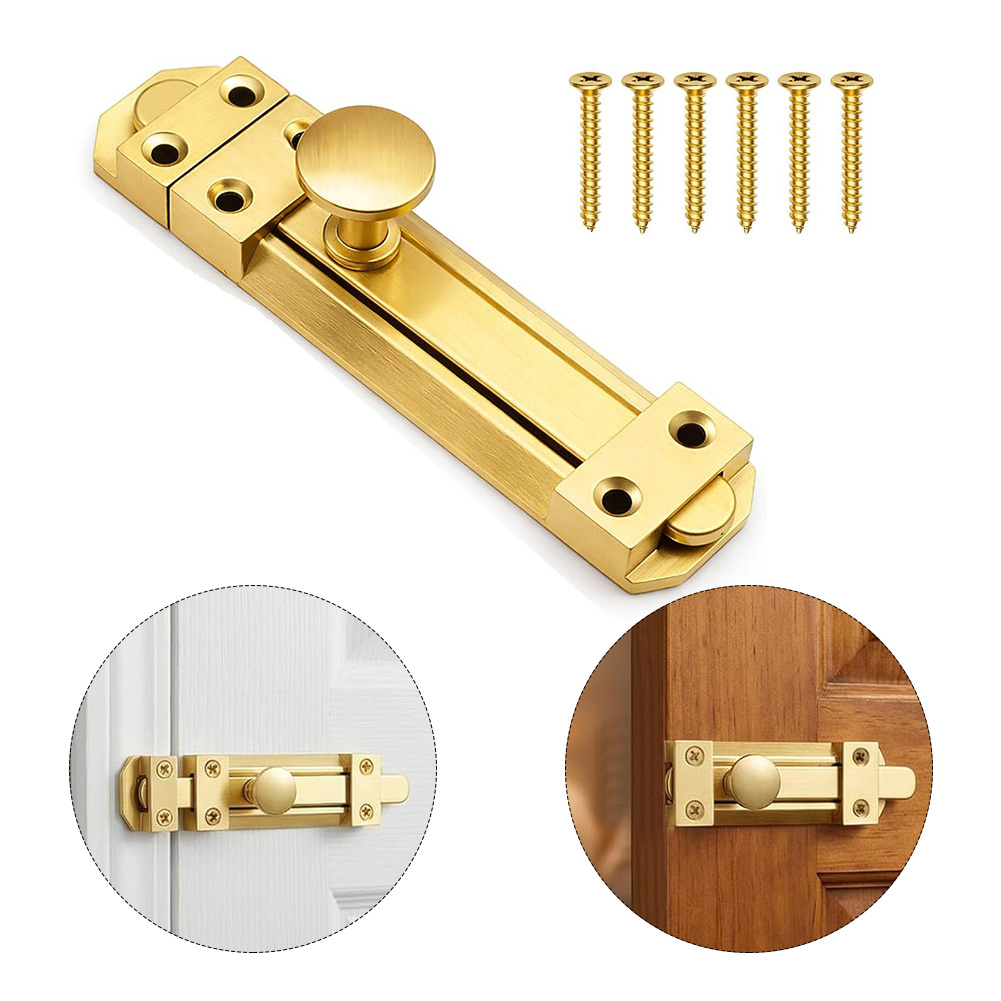 Home Security Door - กลอนประตูบานเลื่อนทองเหลืองแท้ขนาด 5 นิ้ว สำหรับประตูรั้วเพื่อความปลอดภัย ใช้ได้กับบ้าน ห้องน้ำ