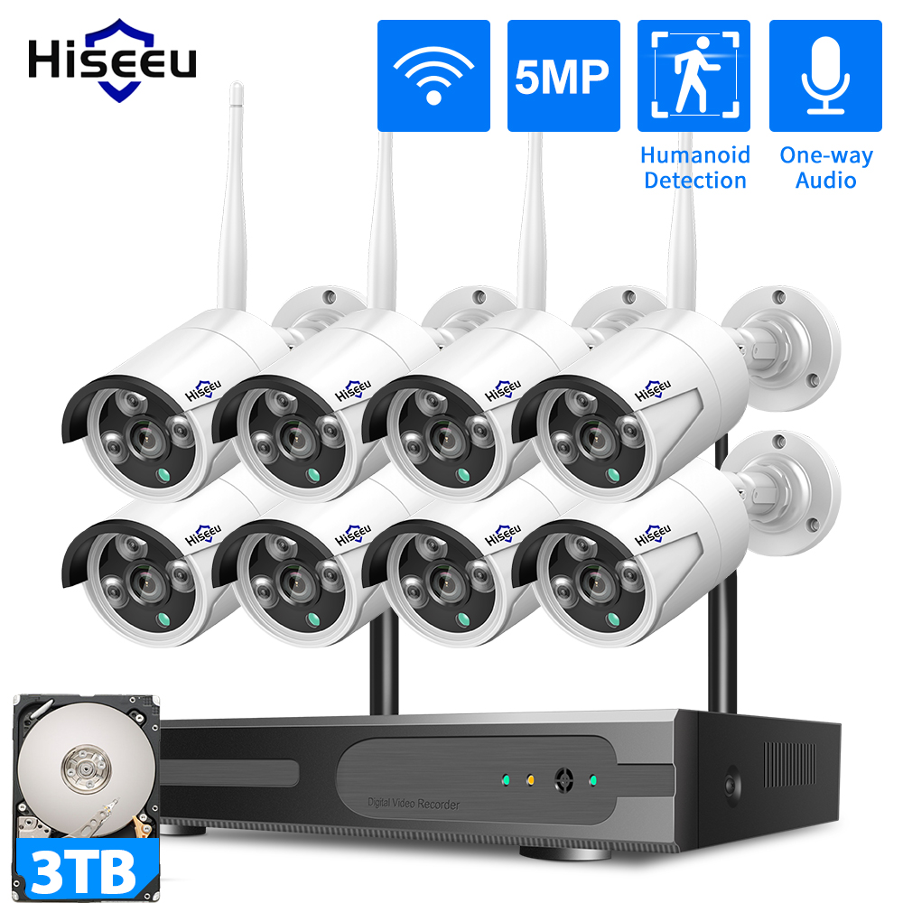 Home Security Monitor - กล้องวงจรปิด Hiseeu 3/5/8MP WiFi ระบบกล้องรักษาความปลอดภัย กล้องทรงกระบอกมองกลางคืนแบบอินฟราเรด