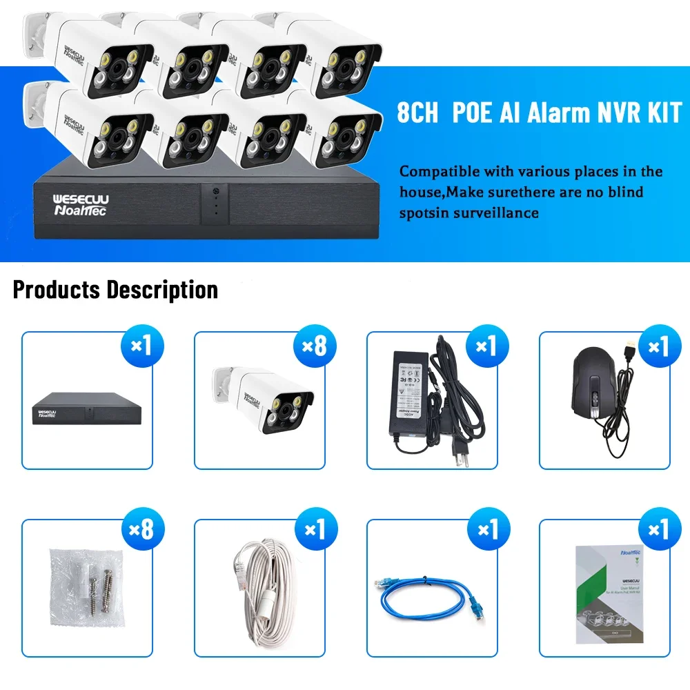 Home Security And Camera Systems - ชุดกล้องวงจรปิดรักษาความปลอดภัยภายในบ้านและนอกบ้าน ระบบ NVR แบบ IP PoE