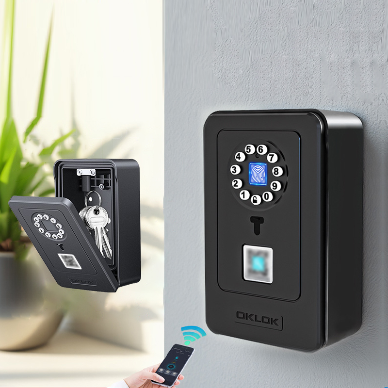 Home Security Door - กล่องเก็บรหัสผ่านแบบแขวนอัจฉริยะ พร้อมระบบล็อคดิจิตอล สำหรับเก็บกุญแจ นิรภัยสำหรับบ้าน ระบบสแกนลายนิ้วมือ