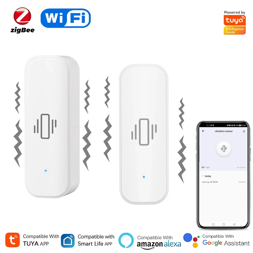 Home Security Monitor - Tuya เซ็นเซอร์ตรวจจับการสั่นสะเทือนอัจฉริยะ, WiFi/Zigbee ป้องกันความปลอดภัยในบ้านแอป Smartlife การแจ้งเตือนหน้าจอระยะไกลแบบเรียลไทม์
